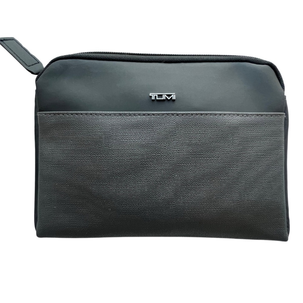 TUMI Small Zip Pouch Soft Sided Travel Case Toiletry Bag Black Grey